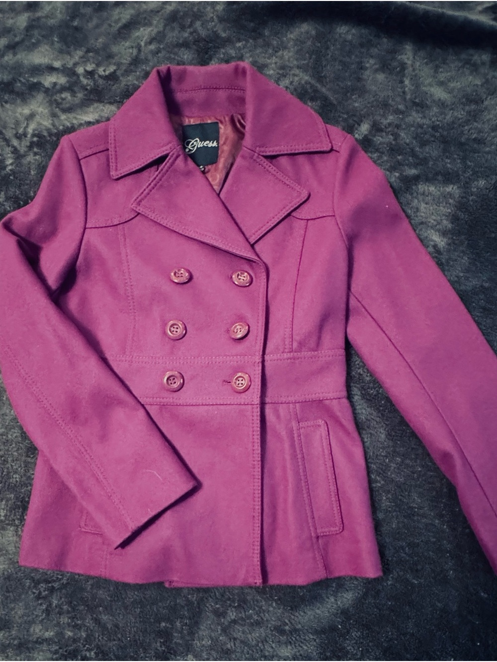 Guess Double-Breasted Purple Pea Coat